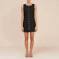 Women's White Linen Sleeveless Button-Front A-Line Mini Dress – Casual Chic Summer European Vacation Everyday Dress