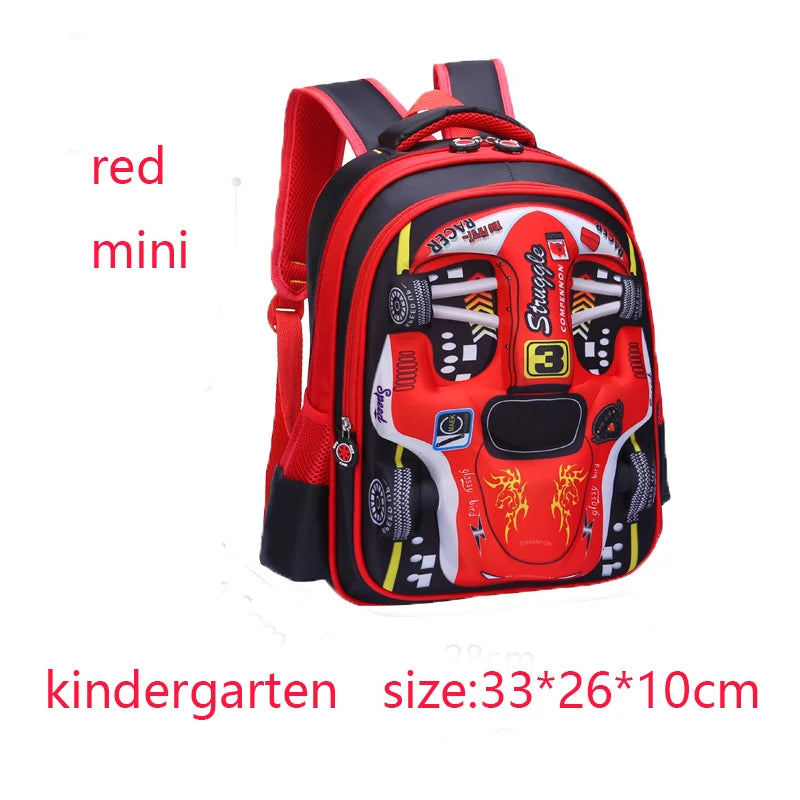 3D Racing Kid Backpack for Boys & Girls with Spacious Compartments | Colorful Design for School Use