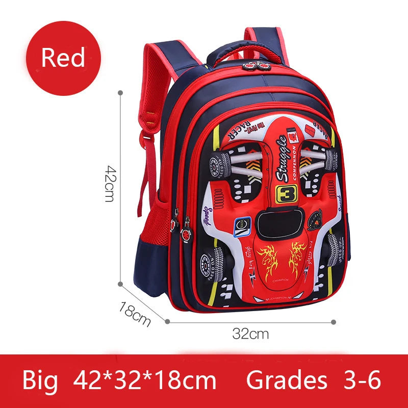 3D Racing Kid Backpack for Boys & Girls with Spacious Compartments | Colorful Design for School Use