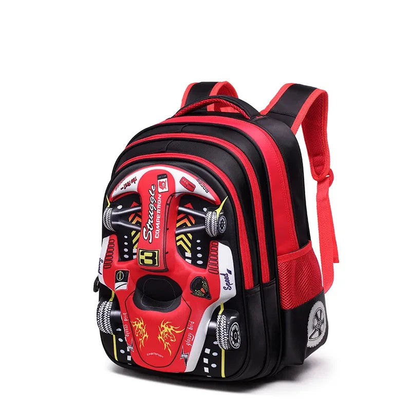 3D Racing Kid Backpack for Boys & Girls with Spacious Compartments | Colorful Design for School Use