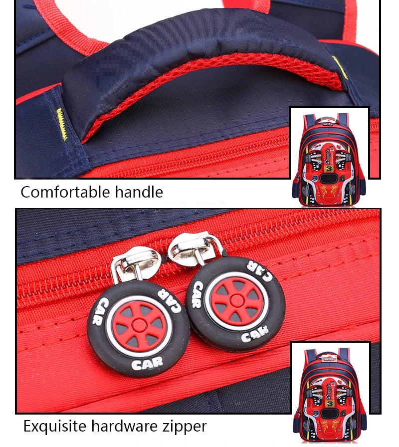 3D Racing Kid Backpack for Boys & Girls with Spacious Compartments | Colorful Design for School Use