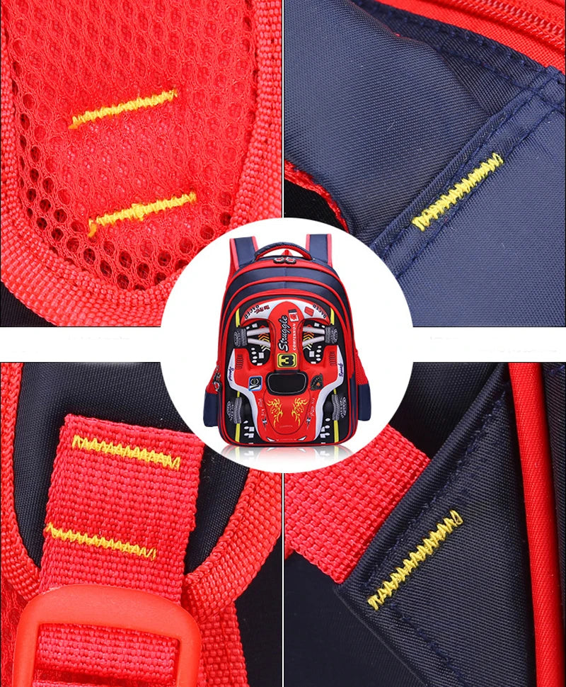 3D Racing Kid Backpack for Boys & Girls with Spacious Compartments | Colorful Design for School Use
