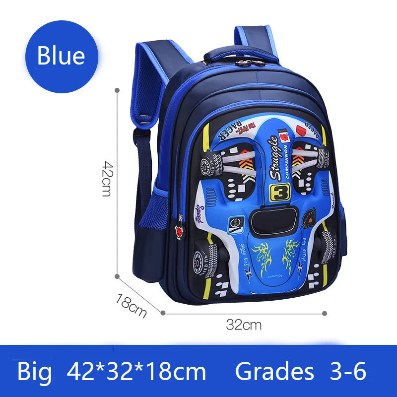 3D Racing Kid Backpack for Boys & Girls with Spacious Compartments | Colorful Design for School Use