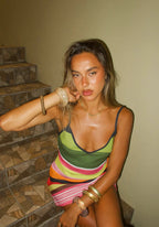 Ally Collection | Women's Dress with Deep V-Neckline & Striped Knit Design | Essential Summer Style