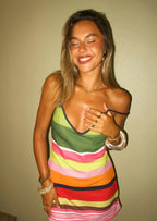 Ally Collection | Women's Dress with Deep V-Neckline & Striped Knit Design | Essential Summer Style