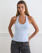 Women's Knit Halterneck Top in Blue for Everyday Wear