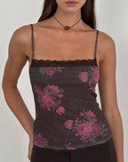 Women's Lace Cami Top in Brown Flattering Fit for Everyday Wear