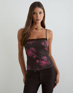 Women's Lace Cami Top in Brown Flattering Fit for Everyday Wear