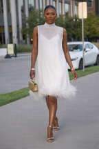 Women's Casual Feather-Hem Midi Dress