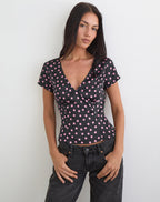 Women's Satin Fashion Top with V-Neckline in Black for Everyday Wear
