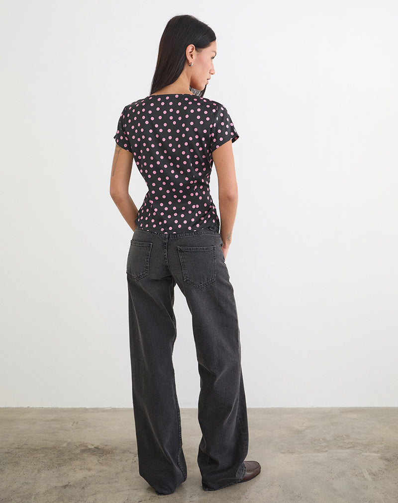 Women's Satin Fashion Top with V-Neckline in Black for Everyday Wear