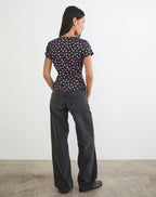 Women's Satin Fashion Top with V-Neckline in Black for Everyday Wear