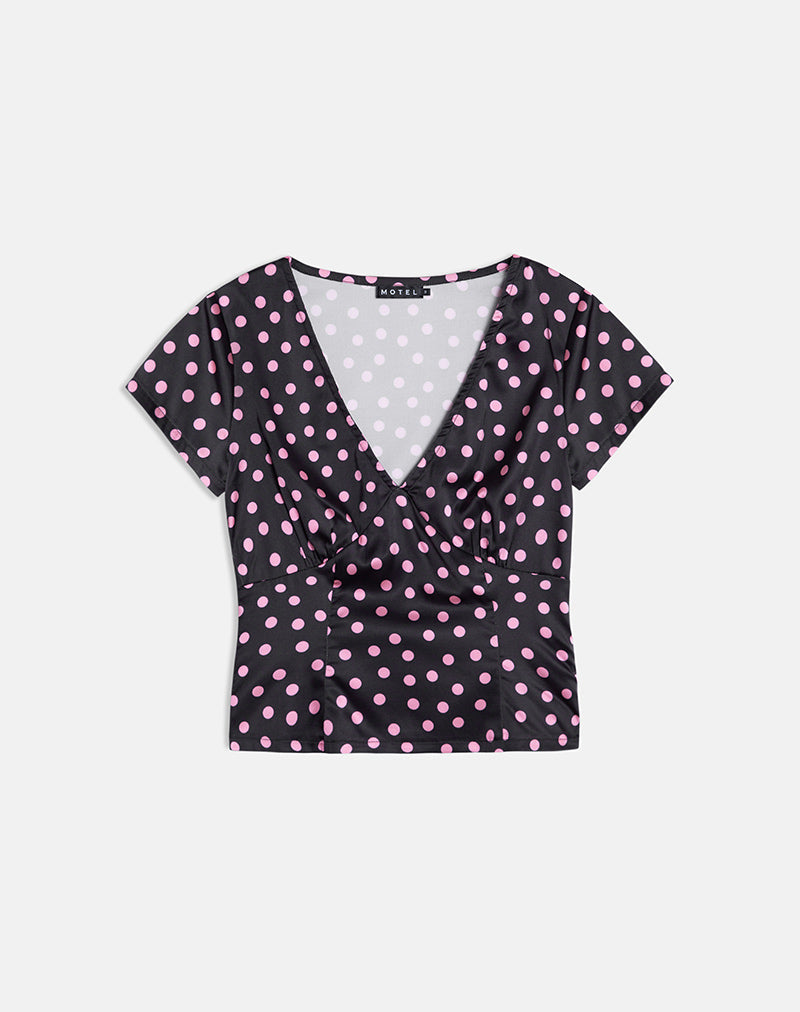 Women's Satin Fashion Top with V-Neckline in Black for Everyday Wear
