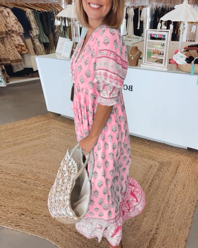 Women's Bohemian Bohemian Print Midi Dress