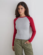 Women's Long Sleeve Bodycon Top in Red for Everyday Wear