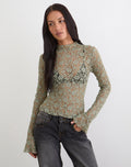 Women's Lace Long Sleeve Top in Green for Everyday Wear
