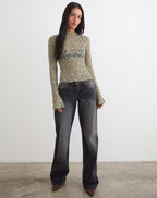 Women's Lace Long Sleeve Top in Green for Everyday Wear