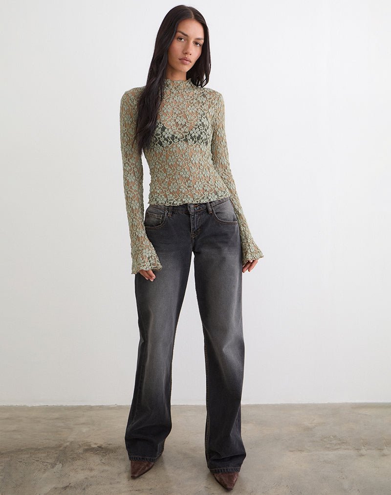 Women's Lace Long Sleeve Top in Green for Everyday Wear