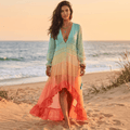 Bohemian Rainbow Maxi Dress with Tiered Ruffles | Flowy Design for Effortless Elegance
