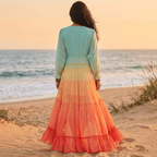 Bohemian Rainbow Maxi Dress with Tiered Ruffles | Flowy Design for Effortless Elegance