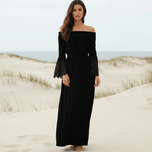 Boho Chic | White Maxi Dress with Off-Shoulder Lace Design | Elegant Beachwear for Summer Weddings