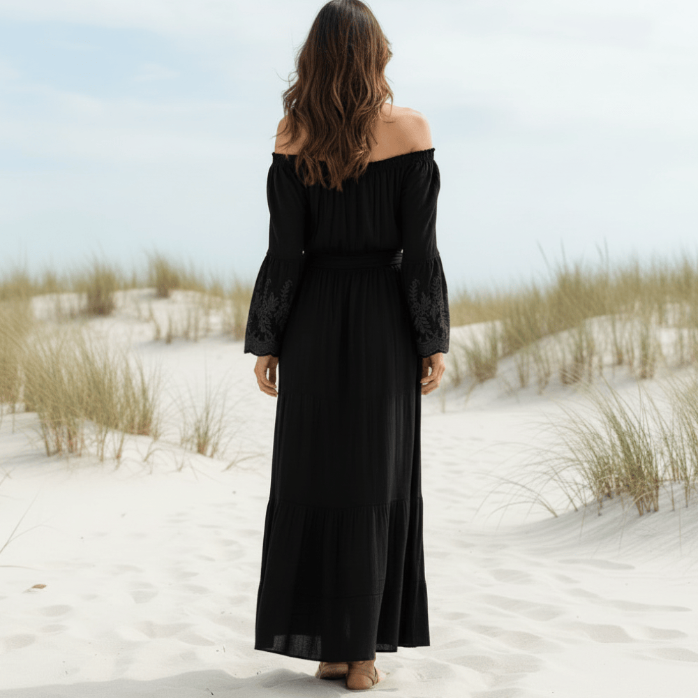 Boho Chic | White Maxi Dress with Off-Shoulder Lace Design | Elegant Beachwear for Summer Weddings