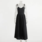 Women's Natural Linen V-Neck Backless Gathered Maxi Dress – Boho Beach Wedding Bridal Coastal Summer Sundress