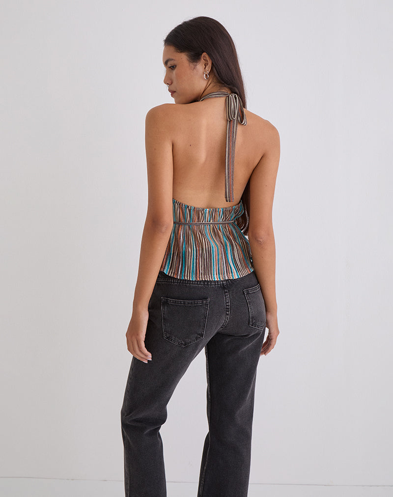 Women's Halterneck Top in Brown Flattering Fit for Everyday Wear