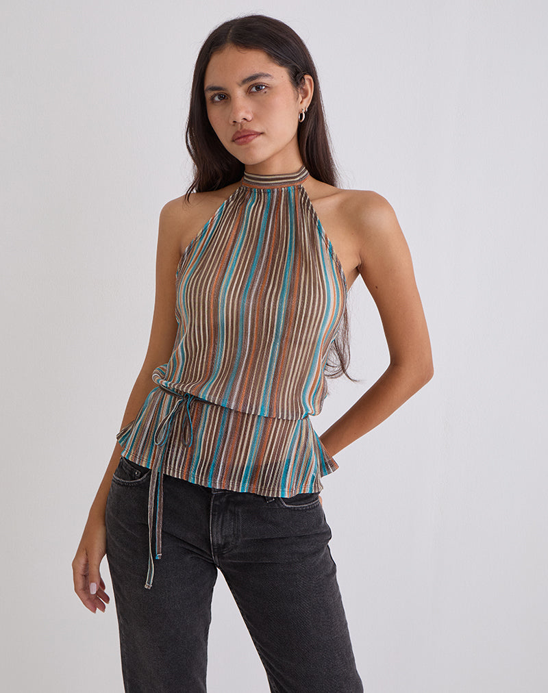 Women's Halterneck Top in Brown Flattering Fit for Everyday Wear