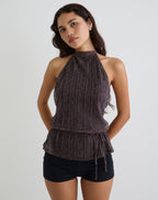 Women's Halterneck Top in Brown Flattering Fit for Everyday Wear