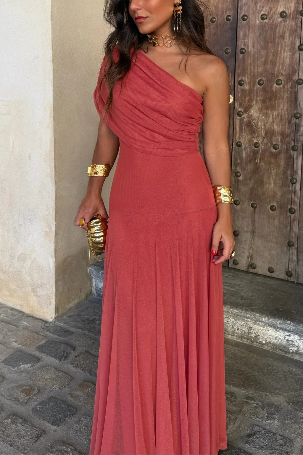 Brittany Collection | Women's Maxi Dress with One-Shoulder Design | Elegant Chiffon for Romantic Summer Occasions