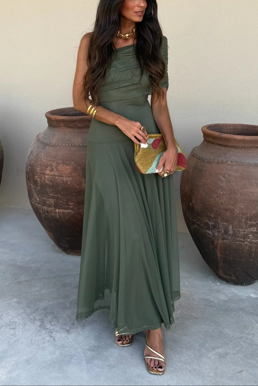 Brittany Collection | Women's Maxi Dress with One-Shoulder Design | Elegant Chiffon for Romantic Summer Occasions