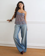 Women's Chiffon Cami Flowy Top with Sweetheart Neckline in Blue for Everyday Wear