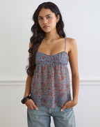 Women's Chiffon Cami Flowy Top with Sweetheart Neckline in Blue for Everyday Wear