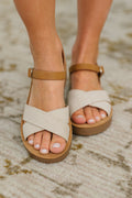 Women's Leather Wedge Heel Sandals in Cream with Cushioned Sole for All-Day Comfort