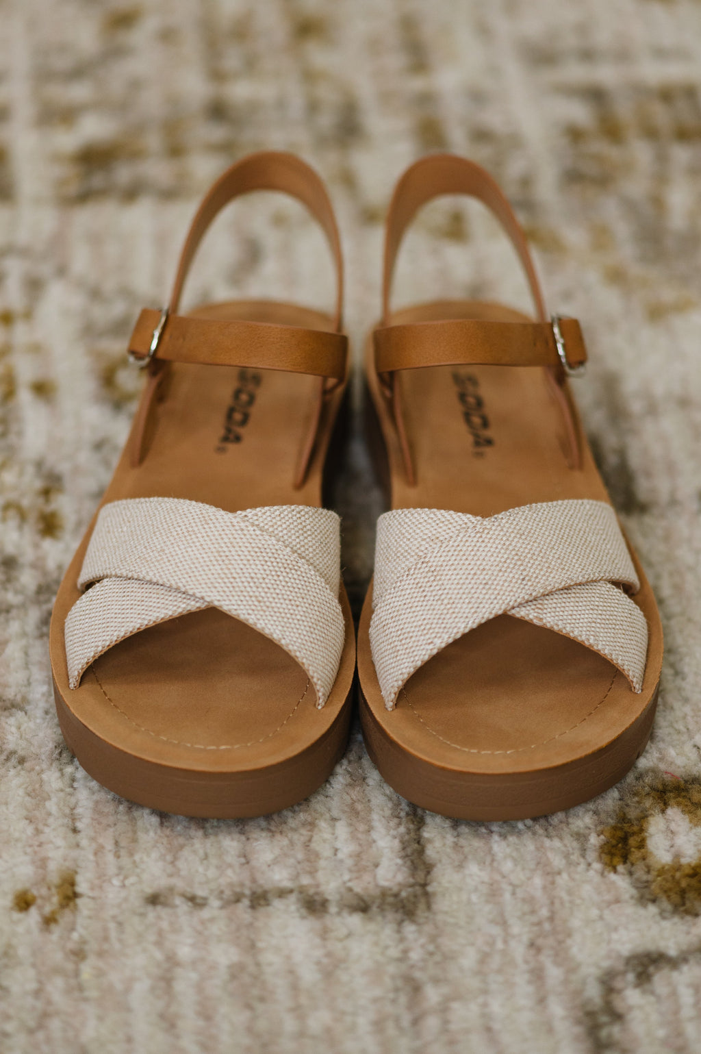 Women's Leather Wedge Heel Sandals in Cream with Cushioned Sole for All-Day Comfort