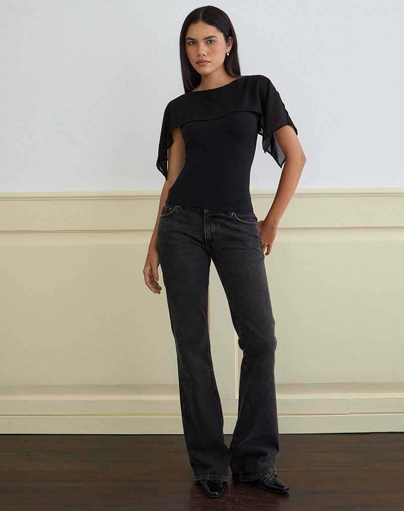 Women's Rayon Jersey Fashion Fitted Top in Black for Everyday Wear