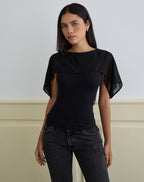 Women's Rayon Jersey Fashion Fitted Top in Black for Everyday Wear