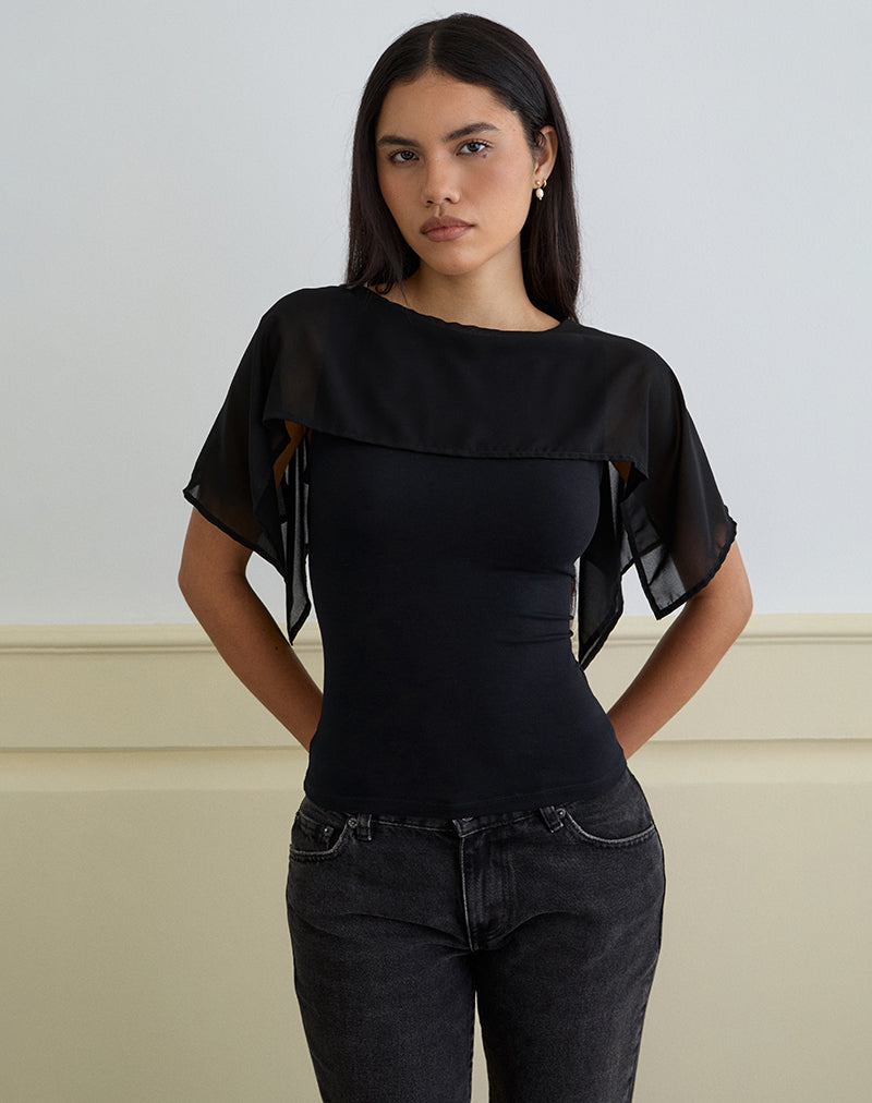 Women's Rayon Jersey Fashion Fitted Top in Black for Everyday Wear
