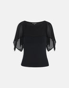 Women's Rayon Jersey Fashion Fitted Top in Black for Everyday Wear