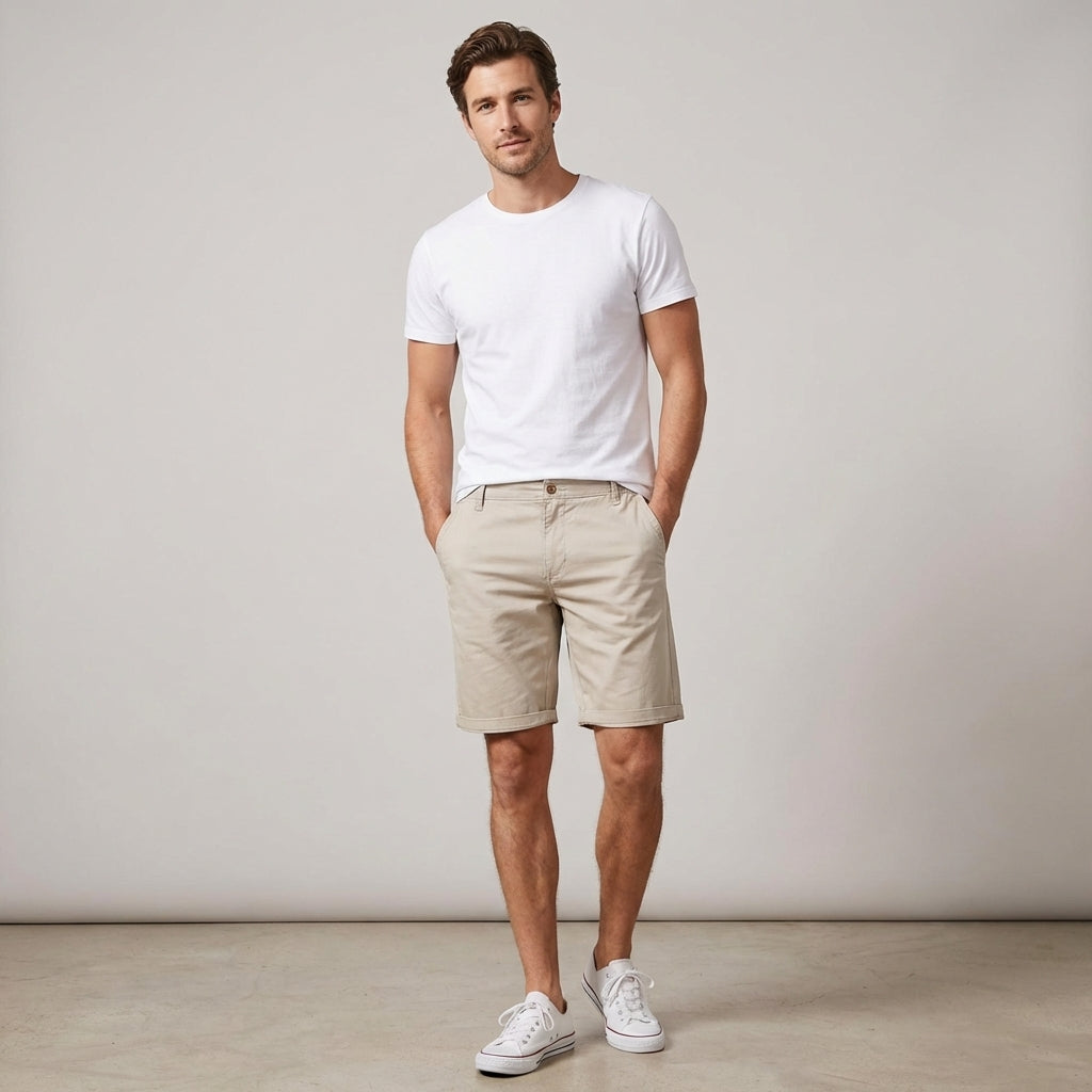 Classic Casual Shorts for Men with Stretch Waistband | Comfortable Cotton Blend for All-Day Wear
