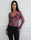 Women's Lace Fashion Top with V-Neckline in Plum for Everyday Wear
