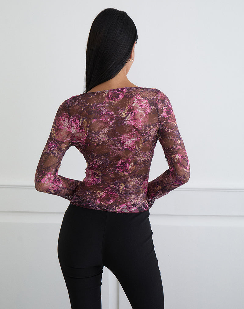 Women's Lace Fashion Top with V-Neckline in Plum for Everyday Wear