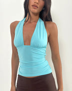 Women's Halterneck Slim Top in Blue for Everyday Wear