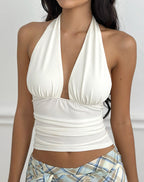 Women's Eco Lyocell Shift Midi Dress with Halterneck in Cream for Everyday Wear