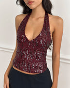Women's Sequin Shift Midi Dress with V-Neckline in Red for Everyday Wear