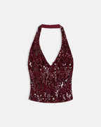Women's Sequin Shift Midi Dress with V-Neckline in Red for Everyday Wear