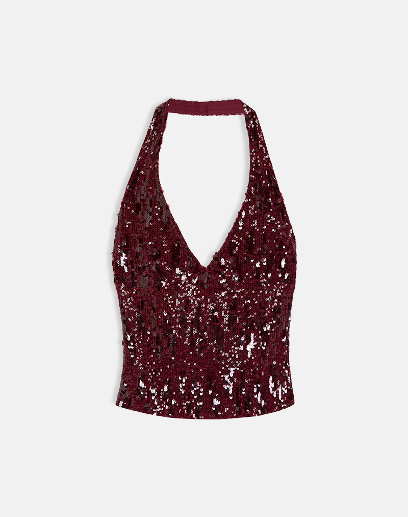 Women's Sequin Shift Midi Dress with V-Neckline in Red for Everyday Wear