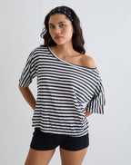 Women's Fashion Oversized Top with Off-Shoulder in Ivory for Everyday Wear