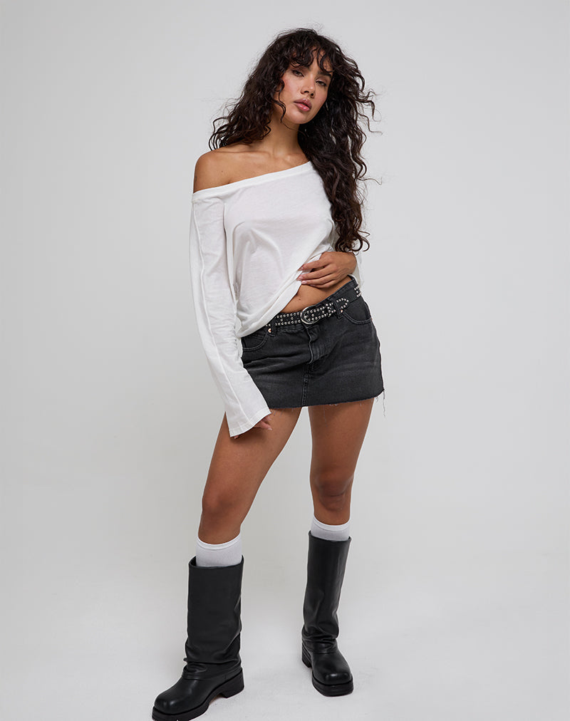 Women's Denim Shift Midi Dress with Asymmetric Neckline in Ivory for Everyday Wear